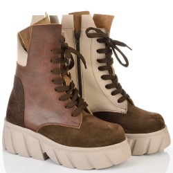 ДАМСКИ БОТИ ОТ ЕСТЕСТВЕНА КОЖА/ВЕЛУР-ASTRA 50-305-КАФЯВИ