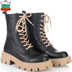 ДАМСКИ БОТИ ОТ ЕСТЕСТВЕНА КОЖА С ЕФЕКТНО ОЛЕКОТЕНО ХОДИЛО-D6022-ЧЕРНИ