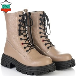 ДАМСКИ БОТИ ОТ ЕСТЕСТВЕНА КОЖА С ЕФЕКТНО ОЛЕКОТЕНО ХОДИЛО-D6022-БЕЖОВИ