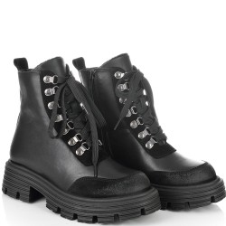 ДАМСКИ БОТИ ОТ ЕСТЕСТВЕНА КОЖА С ВЕЛУР-D5042-ЧЕРНИ