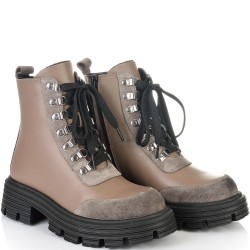 ДАМСКИ БОТИ ОТ ЕСТЕСТВЕНА КОЖА С ВЕЛУР-D5042-ТАУПЕ