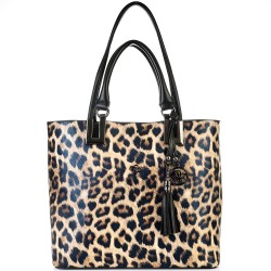 ДАМСКА ЕЛЕГАНТНА ЧАНТА-123-ЛЕОПАРД-ЧЕРНА