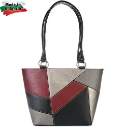 ДАМСКА ЧАНТА-T2658-ЧЕРНО/БОРДО/БРОНЗОВО