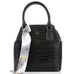 ДАМСКА ЕЛЕГАНТНА ЧАНТА С ШАЛ-095-ЕФЕКТНА-ЧЕРНА