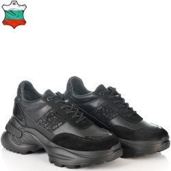 ДАМСКИ КЕЦОВЕ ОТ ЕСТЕСТВЕНА КОЖА С ЛАК И ВЕЛУР-D6065-ЧЕРНИ