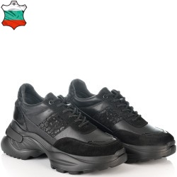 ДАМСКИ КЕЦОВЕ ОТ ЕСТЕСТВЕНА КОЖА С ЛАК И ВЕЛУР-D6065-ЧЕРНИ