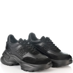 ДАМСКИ КЕЦОВЕ ОТ ЕСТЕСТВЕНА КОЖА С ЛАК И ВЕЛУР-D6065-ЧЕРНИ