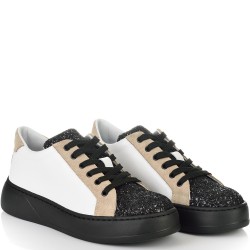 ДАМСКИ КЕЦОВЕ ОТ ЕСТЕСТВЕНА КОЖА С БРОКАТ-7073-БЯЛО/ЧЕРНО