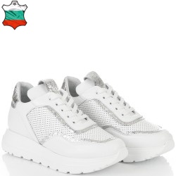 ДАМСКИ КЕЦОВЕ ОТ ЕСТЕСТВЕНА КОЖА-D6071-БЯЛО/СРЕБЪРНИ