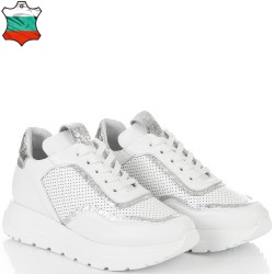 ДАМСКИ КЕЦОВЕ ОТ ЕСТЕСТВЕНА КОЖА-D6071-БЯЛО/СРЕБЪРНИ