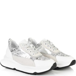 ДАМСКИ КЕЦОВЕ ОТ ЕСТЕСТВЕНА КОЖА С БРОКАТ-4060-БЯЛО/СРЕБЪРНО