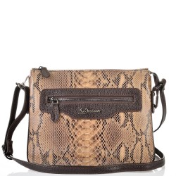 ДАМСКА ЧАНТА ПРЕЗ РАМО ОТ ЕСТЕСТВЕНА КОЖА-3014-ЕФЕКТНА-КАФЯВО/БЕЖОВА