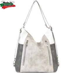 БЪЛГАРСКА ДАМСКА ЧАНТА/РАНИЦА-S1317-СИВО/БЯЛО
