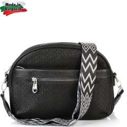 ДАМСКА ЧАНТА ПРЕЗ РАМО-S1345-ЕФЕКТНА КОЖА-ЧЕРНА