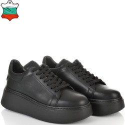 ДАМСКИ КЕЦОВЕ НА ПОВДИГНАТО ХОДИЛО  ОТ ЕСТЕСТВЕНА КОЖА-7070-ЧЕРНИ