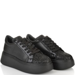 ДАМСКИ КЕЦОВЕ НА ПОВДИГНАТО ХОДИЛО  ОТ ЕСТЕСТВЕНА КОЖА С БРОКАТ-7073A-ЧЕРНИ