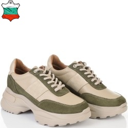 ДАМСКИ КЕЦОВЕ ОТ ЕСТЕСТВЕНА КОЖА И ВЕЛУР-D6065-БЕЖОВО/ЗЕЛЕНО