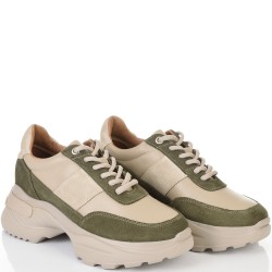 ДАМСКИ КЕЦОВЕ ОТ ЕСТЕСТВЕНА КОЖА И ВЕЛУР-D6065-БЕЖОВО/ЗЕЛЕНО