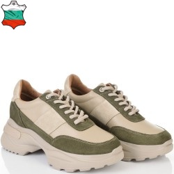 ДАМСКИ КЕЦОВЕ ОТ ЕСТЕСТВЕНА КОЖА И ВЕЛУР-D6065-БЕЖОВО/ЗЕЛЕНО