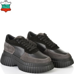 ДАМСКИ КЕЦОВЕ ОТ ЕСТЕСТВЕНА КОЖА И ВЕЛУР-D5061-ЧЕРНО/СИВО