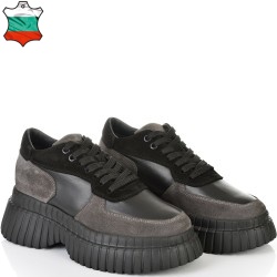 ДАМСКИ КЕЦОВЕ ОТ ЕСТЕСТВЕНА КОЖА И ВЕЛУР-D5061-ЧЕРНО/СИВО