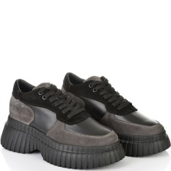 ДАМСКИ КЕЦОВЕ ОТ ЕСТЕСТВЕНА КОЖА И ВЕЛУР-D5061-ЧЕРНО/СИВО