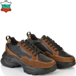 ДАМСКИ КЕЦОВЕ ОТ ЕСТЕСТВЕНА КОЖА-D4071-ЧЕРНО/ТАБА