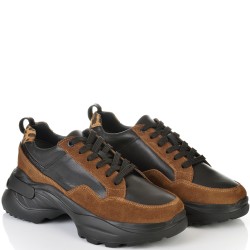 ДАМСКИ КЕЦОВЕ ОТ ЕСТЕСТВЕНА КОЖА-D4071-ЧЕРНО/ТАБА