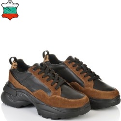 ДАМСКИ КЕЦОВЕ ОТ ЕСТЕСТВЕНА КОЖА-D4071-ЧЕРНО/ТАБА