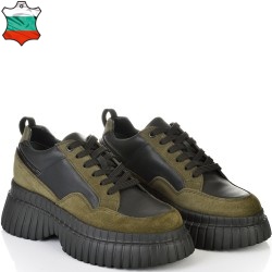 ДАМСКИ КЕЦОВЕ ОТ ЕСТЕСТВЕНА КОЖА-D4071-ЧЕРНО/ЗЕЛЕНО