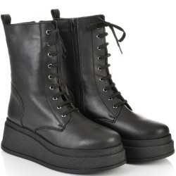 ДАМСКИ БОТИ НА ПЛАТФОРМА ОТ ЕСТЕСТВЕНА КОЖА-TMS 036-1554-ЧЕРНИ