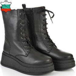 ДАМСКИ БОТИ НА ПЛАТФОРМА ОТ ЕСТЕСТВЕНА КОЖА-TMS 036-1554-ЧЕРНИ