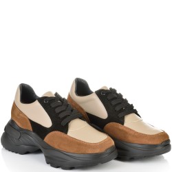 ДАМСКИ КЕЦОВЕ ОТ ЕСТЕСТВЕНА КОЖА С ВЕЛУР-D6030-ЧЕРНО/БЕЖОВО/КАФЯВО