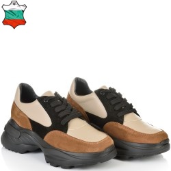 ДАМСКИ КЕЦОВЕ ОТ ЕСТЕСТВЕНА КОЖА С ВЕЛУР-D6030-ЧЕРНО/БЕЖОВО/КАФЯВО