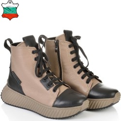 ДАМСКИ СПОРТНИ БОТИ ОТ ЕСТЕСТВЕНА КОЖА-060-1567-БЕЖОВО/ЧЕРНО