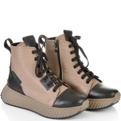ДАМСКИ СПОРТНИ БОТИ ОТ ЕСТЕСТВЕНА КОЖА-060-1567-БЕЖОВО/ЧЕРНО