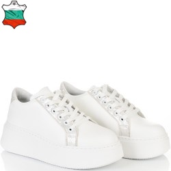 ДАМСКИ КЕЦОВЕ ОТ ЕСТЕСТВЕНА КОЖА-7073-БЯЛО/СРЕБЪРНО