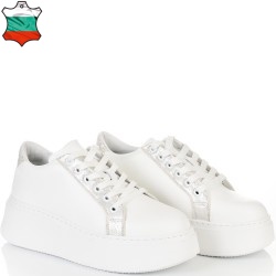 ДАМСКИ КЕЦОВЕ ОТ ЕСТЕСТВЕНА КОЖА-7073-БЯЛО/СРЕБЪРНО