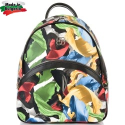 БЪЛГАРСКА ДАМСКА РАНИЦА-S1316-ЦВЕТЯ-ЧЕРНА