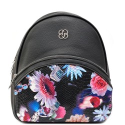 БЪЛГАРСКА ДАМСКА РАНИЦА-S1316-ЦВЕТЯ-ЧЕРНА