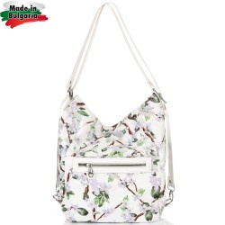 БЪЛГАРСКА ДАМСКА ЧАНТА/РАНИЦА-S1260-ЦВЕТЯ/БЯЛА