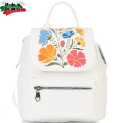 БЪЛГАРСКА ДАМСКА РАНИЦА-S1353-БЯЛА С ЦВЕТЯ