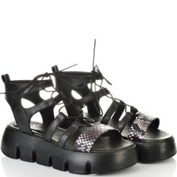 ДАМСКИ САНДАЛИ НА ПЛАТФОРМА ОТ ЕСТЕСТВЕНА КОЖА-22253-1464-ЧЕРНИ