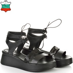 ДАМСКИ САНДАЛИ НА ПЛАТФОРМА С ВРЪЗКИ  ОТ ЕСТЕСТВЕНА КОЖА-236162-1178-ЧЕРНИ