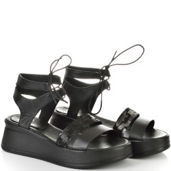 ДАМСКИ САНДАЛИ НА ПЛАТФОРМА С ВРЪЗКИ  ОТ ЕСТЕСТВЕНА КОЖА-236162-1178-ЧЕРНИ