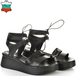 ДАМСКИ САНДАЛИ НА ПЛАТФОРМА С ВРЪЗКИ  ОТ ЕСТЕСТВЕНА КОЖА-236162-1178-ЧЕРНИ