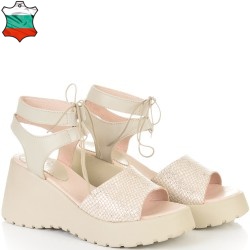 ДАМСКИ САНДАЛИ НА ПЛАТФОРМА ОТ ЕСТЕСТВЕНА КОЖА И ВРЪЗКИ-236503-1592-БЕЖОВИ