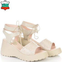 ДАМСКИ САНДАЛИ НА ПЛАТФОРМА ОТ ЕСТЕСТВЕНА КОЖА И ВРЪЗКИ-236503-1592-БЕЖОВИ