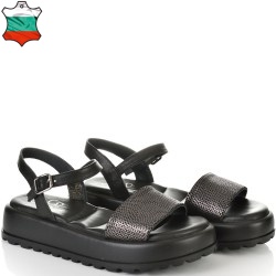 ДАМСКИ САНДАЛИ НА ПЛАТФОРМА ОТ ЕСТЕСТВЕНА КОЖА-5000-199-ЧЕРНО/БРОНЗОВИ