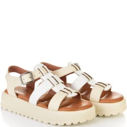 ДАМСКИ САНДАЛИ НА ПЛАТФОРМА ОТ ЕСТЕСТВЕНА КОЖА-7002-199-БЕЖОВО/БЕЛИ